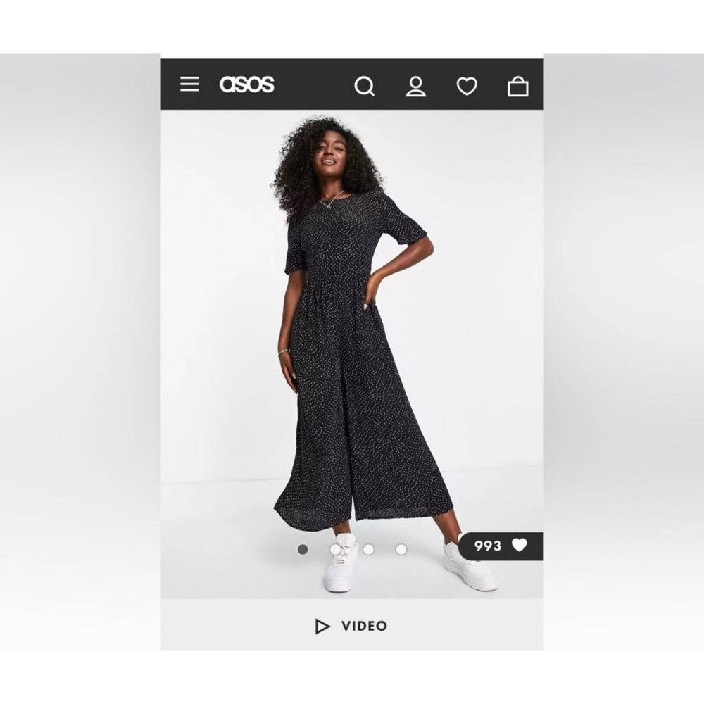 M6 ASOS DESIGN Tea Jumpsuit With Button Open Back Detail In Mono Spot Wide‎ Leg